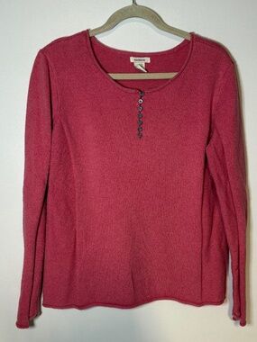 Sundance Homestead Knit Henley Sweater Boho Cotton Silk Roll Hem